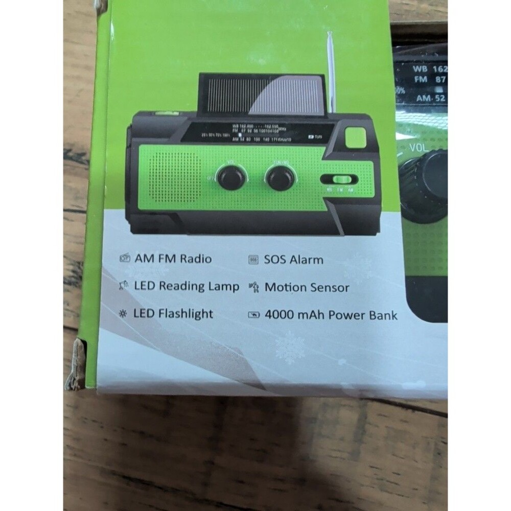 Puiuisoul Emergency Hand Crank Solar Radio AM FM Weather 4000mAh Power Bank Gree - Picture 3 of 3